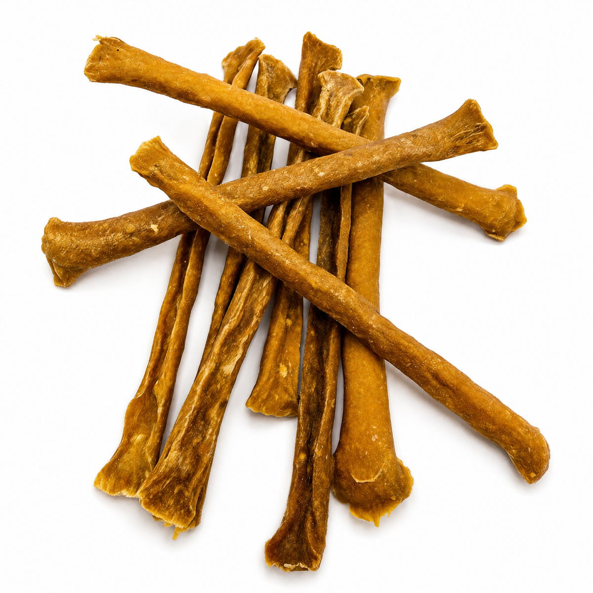 Braune getrocknete Hundefutter-Kausnacks als Stäbchen, mehrere Stücke