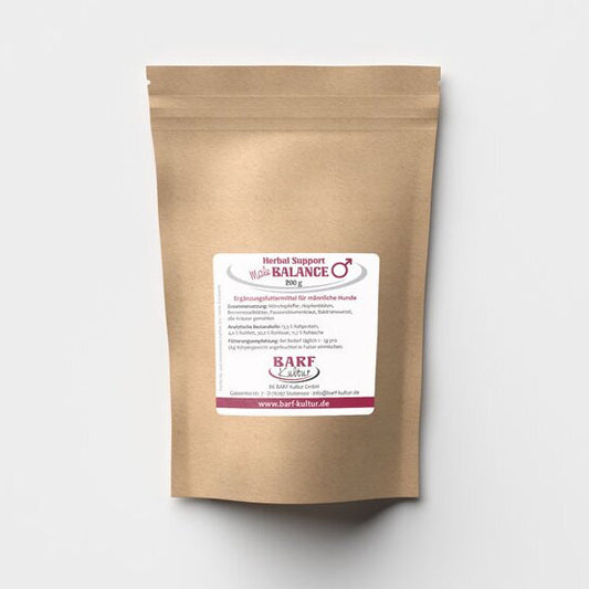 Brauner Standbodenbeutel mit Etikett, BARF Kultur Herbal Balance 400 g