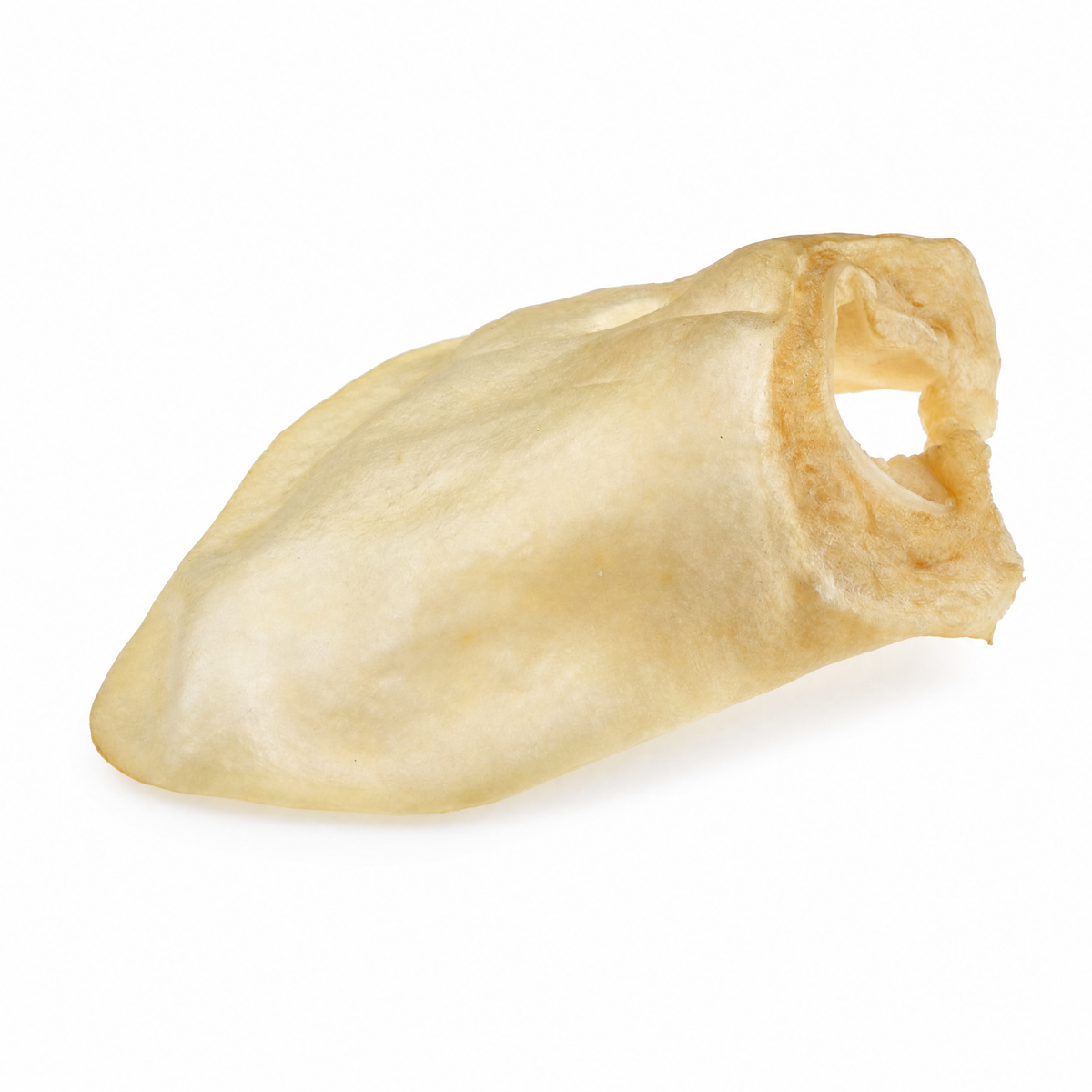 Gepufftes Schweineohrgebäck mit Honig, hellgolden, halbmondförmig mit Loch