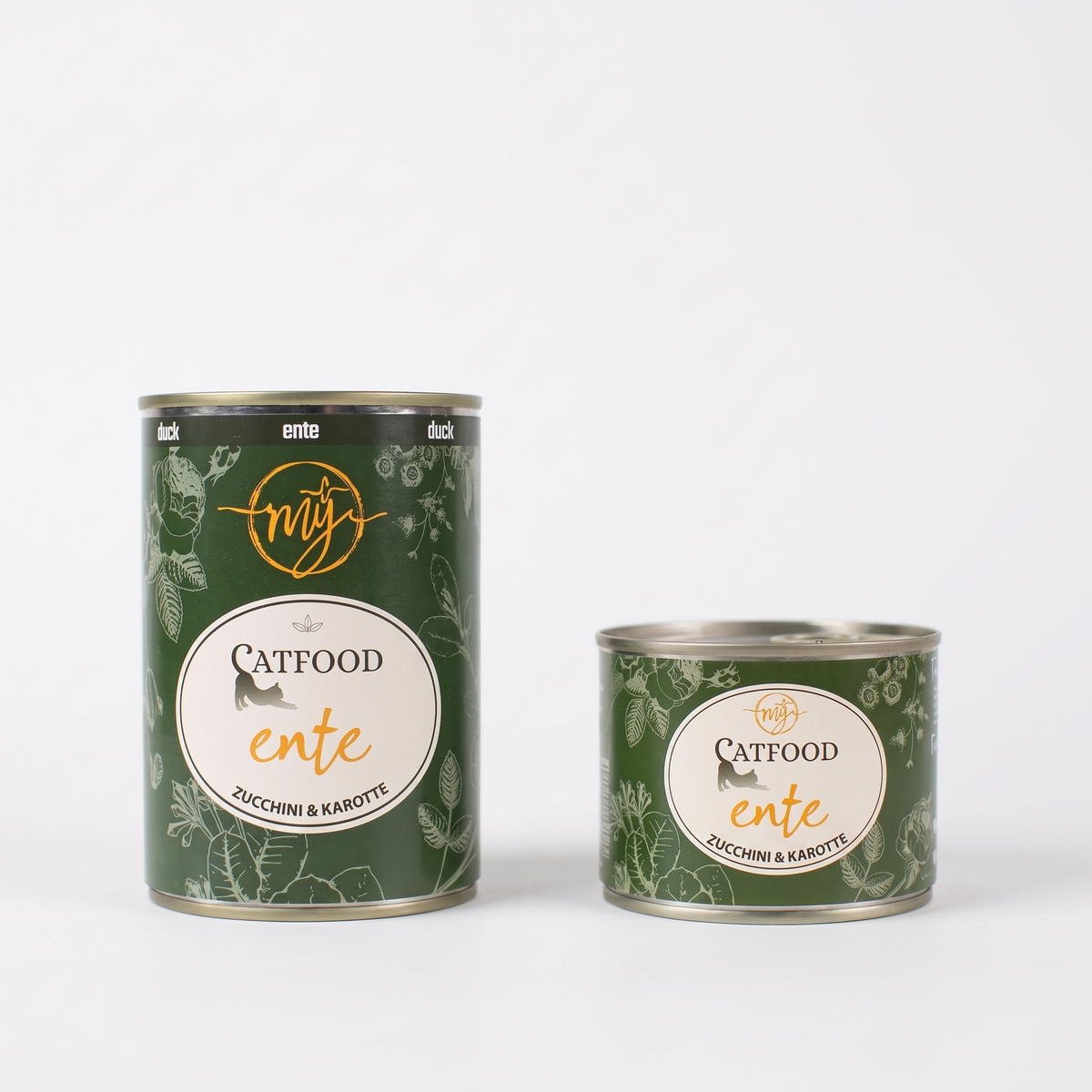 mÿ catfood Ente, zwei Dosen in groß und klein