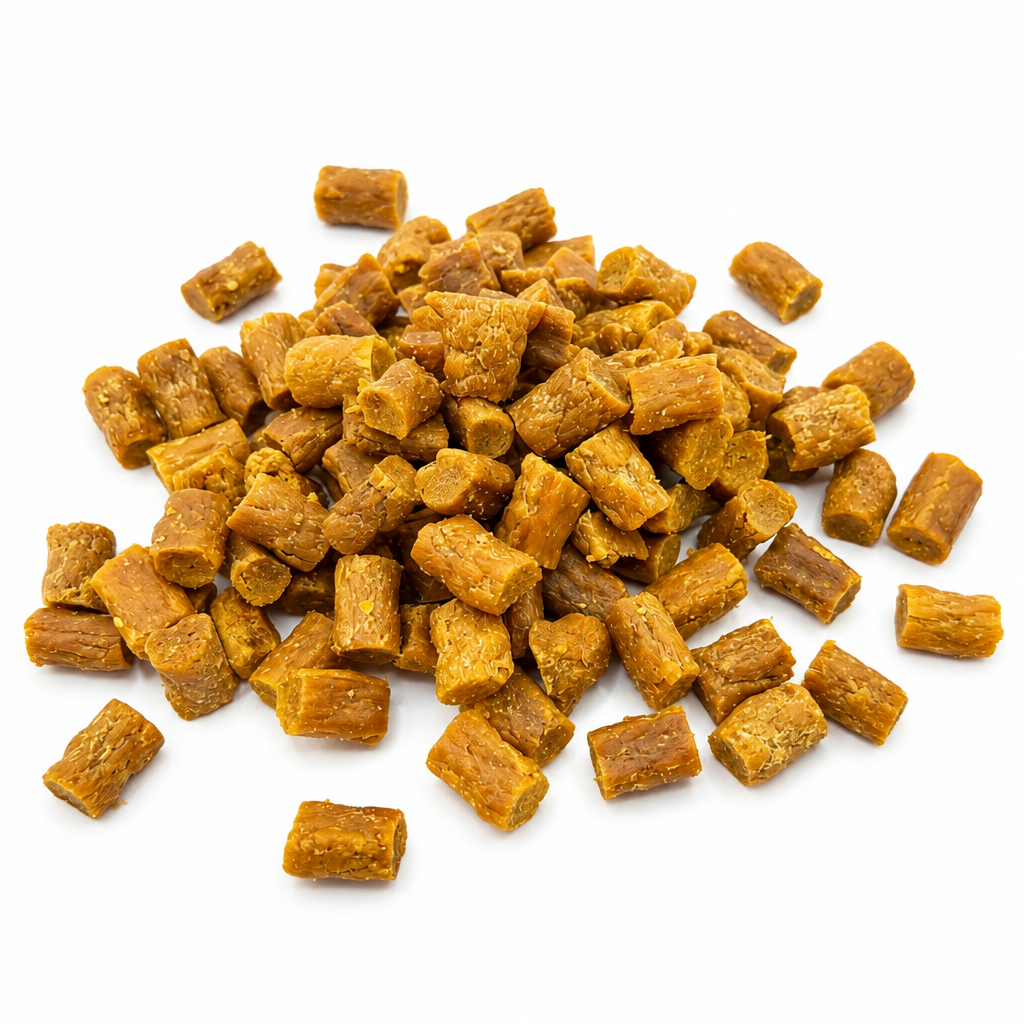 Knusprige Entensnack-Würfel, goldbraun, trockene Stücke