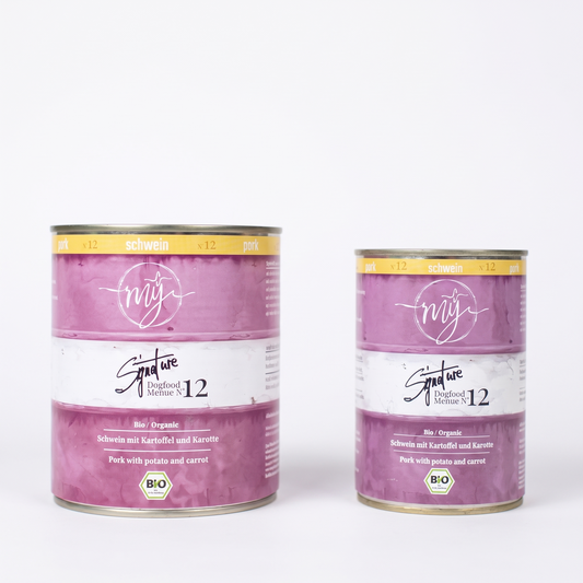 Hundefutter-Dosen mÿ Signature Schwein von Paul & Paulina, 2 Größen