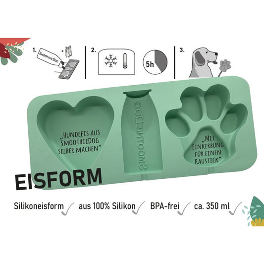 Grüne Silikon-Eisform mit Herz-, Pfoten- und Flaschenform; BPA-frei, ca. 350 ml